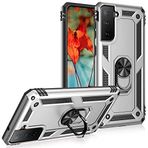 Aksesuarcim Samsung Galaxy S21 FE ile Uyumlu Kılıf Silikon Yüzük Standlı Araç Tutucu için Mıknatıslı Darbe Karşı Dayanıklı Koruma Tank İnce Kap Vega Gri