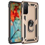 Aksesuarcim Samsung Galaxy S21 ile Uyumlu Kılıf Silikon Yüzük Standlı Araç Tutucu için Mıknatıslı Darbe Karşı Dayanıklı Koruma Tank İnce Kap Vega Altın