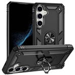Aksesuarcim Samsung Galaxy S24 ile Uyumlu Kılıf Silikon Yüzük Standlı Araç Tutucu için Mıknatıslı Darbe Karşı Dayanıklı Koruma Tank İnce Kap Vega Siyah