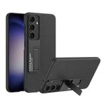 Aksesuarcim Samsung Galaxy S24 ile Uyumlu Kılıfı Kamera Lens Korumalı Stand Olabilen İnce Sert Silikon Kapak Kıpta Siyah+Karbon