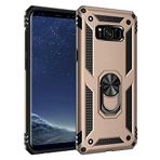Aksesuarcim Samsung Galaxy S8 Plus ile Uyumlu Kılıf Silikon Yüzük Standlı Araç Tutucu için Mıknatıslı Darbe Karşı Dayanıklı Koruma Tank İnce Kap Vega Altın