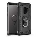 Aksesuarcim Samsung Galaxy S9 ile Uyumlu Kılıf Silikon Yüzük Standlı Araç Tutucu için Mıknatıslı Darbe Karşı Dayanıklı Koruma Tank İnce Kap Vega Siyah