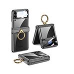 Aksesuarcim Samsung Galaxy Z Flip 4 Kılıf Kamera Lens Korumalı Yüzüklü Standlı Kapak Siyah