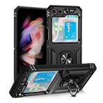Aksesuarcim Samsung Galaxy Z Flip 5 ile Uyumlu Kılıf Silikon Yüzük Standlı Araç Tutucu için Mıknatıslı Darbe Karşı Dayanıklı Koruma Tank İnce Kap Vega Siyah