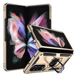 Aksesuarcim Samsung Galaxy Z Fold 3 ile Uyumlu Kılıf Silikon Yüzük Standlı Araç Tutucu için Mıknatıslı Darbe Karşı Dayanıklı Koruma Tank İnce Kap Vega Altın