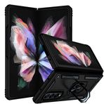 Aksesuarcim Samsung Galaxy Z Fold 3 ile Uyumlu Kılıf Silikon Yüzük Standlı Araç Tutucu için Mıknatıslı Darbe Karşı Dayanıklı Koruma Tank İnce Kap Vega Siyah