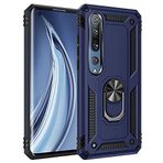 Aksesuarcim Xiaomi Mi 10 ile Uyumlu Kılıf Silikon Yüzük Standlı Araç Tutucu için Mıknatıslı Darbe Karşı Dayanıklı Koruma Tank İnce Kap Vega Lacivert