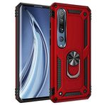 Aksesuarcim Xiaomi Mi 10 Pro ile Uyumlu Kılıf Silikon Yüzük Standlı Araç Tutucu için Mıknatıslı Darbe Karşı Dayanıklı Koruma Tank İnce Kap Vega Kırmızı