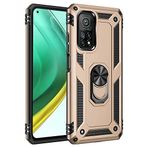 Aksesuarcim Xiaomi Mi 10T 5G ile Uyumlu Kılıf Silikon Yüzük Standlı Araç Tutucu için Mıknatıslı Darbe Karşı Dayanıklı Koruma Tank İnce Kap Vega Altın