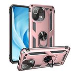 Aksesuarcim Xiaomi Mi 11 Lite ile Uyumlu Kılıf Silikon Yüzük Standlı Araç Tutucu için Mıknatıslı Darbe Karşı Dayanıklı Koruma Tank İnce Kap Vega Rose Gold