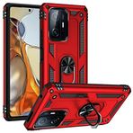 Aksesuarcim Xiaomi Mi 11T 5G ile Uyumlu Kılıf Silikon Yüzük Standlı Araç Tutucu için Mıknatıslı Darbe Karşı Dayanıklı Koruma Tank İnce Kap Vega Kırmızı