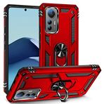 Aksesuarcim Xiaomi Mi 12 Lite ile Uyumlu Kılıf Silikon Yüzük Standlı Araç Tutucu için Mıknatıslı Darbe Karşı Dayanıklı Koruma Tank İnce Kap Vega Kırmızı