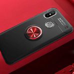 Aksesuarcim Xiaomi Mi 8 SE Kılıf Silikon Mıknatıs Yüzüklü Standlı Kapak Rave Siyah-Kırmızı