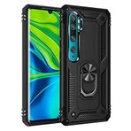 Aksesuarcim Xiaomi Mi Note 10 ile Uyumlu Kılıf Silikon Yüzük Standlı Araç Tutucu için Mıknatıslı Darbe Karşı Dayanıklı Koruma Tank İnce Kap Vega Siyah