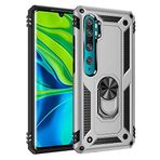 Aksesuarcim Xiaomi Mi Note 10 Pro ile Uyumlu Kılıf Silikon Yüzük Standlı Araç Tutucu için Mıknatıslı Darbe Karşı Dayanıklı Koruma Tank İnce Kap Vega Gri
