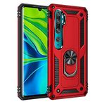 Aksesuarcim Xiaomi Mi Note 10 Pro ile Uyumlu Kılıf Silikon Yüzük Standlı Araç Tutucu için Mıknatıslı Darbe Karşı Dayanıklı Koruma Tank İnce Kap Vega Kırmızı