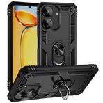 Aksesuarcim Xiaomi Poco C65 ile Uyumlu Kılıf Silikon Yüzük Standlı Araç Tutucu için Mıknatıslı Darbe Karşı Dayanıklı Koruma Tank İnce Kap Vega Siyah