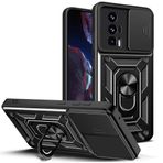Aksesuarcim Xiaomi Poco F5 Pro ile Uyumlu Kılıfı Silikon Stand Yüzüklü Araç Tutucu Mıknatıslı Darbe ve Kamera Korumalı Tank Sürgülü Kapak Siyah