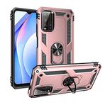 Aksesuarcim Xiaomi Poco M3 ile Uyumlu Kılıf Silikon Yüzük Standlı Araç Tutucu için Mıknatıslı Darbe Karşı Dayanıklı Koruma Tank İnce Kap Vega Rose Gold