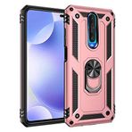 Aksesuarcim Xiaomi Poco X2 ile Uyumlu Kılıf Silikon Yüzük Standlı Araç Tutucu için Mıknatıslı Darbe Karşı Dayanıklı Koruma Tank İnce Kap Vega Rose Gold