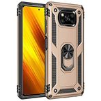 Aksesuarcim Xiaomi Poco X3 Pro ile Uyumlu Kılıf Silikon Yüzük Standlı Araç Tutucu için Mıknatıslı Darbe Karşı Dayanıklı Koruma Tank İnce Kap Vega Altın