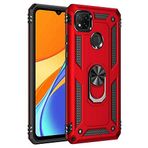 Aksesuarcim Xiaomi Redmi 9C ile Uyumlu Kılıf Silikon Yüzük Standlı Araç Tutucu için Mıknatıslı Darbe Karşı Dayanıklı Koruma Tank İnce Kap Vega Kırmızı