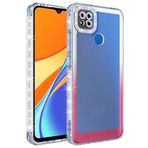 Aksesuarcim Xiaomi Redmi 9C Kılıf Simli ve Renk Geçişli Kamera Lens Korumalı Şeffaf Silikon Kapak Park Beyaz-Pembe