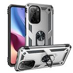 Aksesuarcim Xiaomi Redmi K40 ile Uyumlu Kılıf Silikon Yüzük Standlı Araç Tutucu için Mıknatıslı Darbe Karşı Dayanıklı Koruma Tank İnce Kap Vega Gri