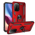 Aksesuarcim Xiaomi Redmi K40 ile Uyumlu Kılıf Silikon Yüzük Standlı Araç Tutucu için Mıknatıslı Darbe Karşı Dayanıklı Koruma Tank İnce Kap Vega Kırmızı