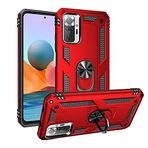Aksesuarcim Xiaomi Redmi Note 10 Pro ile Uyumlu Kılıf Silikon Yüzük Standlı Araç Tutucu için Mıknatıslı Darbe Karşı Dayanıklı Koruma Tank İnce Kap Vega Kırmızı