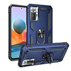 Aksesuarcim Xiaomi Redmi Note 10 Pro ile Uyumlu Kılıf Silikon Yüzük Standlı Araç Tutucu için Mıknatıslı Darbe Karşı Dayanıklı Koruma Tank İnce Kap Vega Lacivert