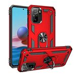 Aksesuarcim Xiaomi Redmi Note 10S ile Uyumlu Kılıf Silikon Yüzük Standlı Araç Tutucu için Mıknatıslı Darbe Karşı Dayanıklı Koruma Tank İnce Kap Vega Kırmızı