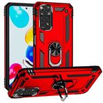 Aksesuarcim Xiaomi Redmi Note 11 Global ile Uyumlu Kılıf Silikon Yüzük Standlı Araç Tutucu için Mıknatıslı Darbe Karşı Dayanıklı Koruma Tank İnce Kap Vega Kırmızı