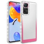 Aksesuarcim Xiaomi Redmi Note 11 Global Kılıf Simli ve Renk Geçişli Kamera Lens Korumalı Şeffaf Silikon Kapak Park Beyaz-Pembe