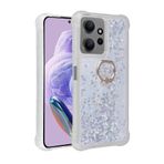 Aksesuarcim Xiaomi Redmi Note 12 Pro 4G Kılıf Silikon Sıvılı Yüzük Standlı Kapak Gümüş