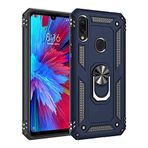 Aksesuarcim Xiaomi Redmi Note 7 ile Uyumlu Kılıf Silikon Yüzük Standlı Araç Tutucu için Mıknatıslı Darbe Karşı Dayanıklı Koruma Tank İnce Kap Vega Lacivert