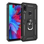 Aksesuarcim Xiaomi Redmi Note 7 ile Uyumlu Kılıf Silikon Yüzük Standlı Araç Tutucu için Mıknatıslı Darbe Karşı Dayanıklı Koruma Tank İnce Kap Vega Siyah