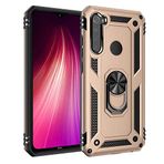 Aksesuarcim Xiaomi Redmi Note 8 ile Uyumlu Kılıf Silikon Yüzük Standlı Araç Tutucu için Mıknatıslı Darbe Karşı Dayanıklı Koruma Tank İnce Kap Vega Altın