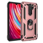 Aksesuarcim Xiaomi Redmi Note 8 Pro ile Uyumlu Kılıf Silikon Yüzük Standlı Araç Tutucu için Mıknatıslı Darbe Karşı Dayanıklı Koruma Tank İnce Kap Vega Rose Gold