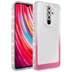 Aksesuarcim Xiaomi Redmi Note 8 Pro Kılıf Simli ve Renk Geçişli Kamera Lens Korumalı Şeffaf Silikon Kapak Park Beyaz-Pembe