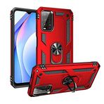 Aksesuarcim Xiaomi Redmi Note 9 4G ile Uyumlu Kılıf Silikon Yüzük Standlı Araç Tutucu için Mıknatıslı Darbe Karşı Dayanıklı Koruma Tank İnce Kap Vega Kırmızı