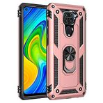 Aksesuarcim Xiaomi Redmi Note 9 ile Uyumlu Kılıf Silikon Yüzük Standlı Araç Tutucu için Mıknatıslı Darbe Karşı Dayanıklı Koruma Tank İnce Kap Vega Rose Gold