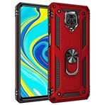 Aksesuarcim Xiaomi Redmi Note 9S ile Uyumlu Kılıf Silikon Yüzük Standlı Araç Tutucu için Mıknatıslı Darbe Karşı Dayanıklı Koruma Tank İnce Kap Vega Kırmızı