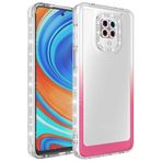 Aksesuarcim Xiaomi Redmi Note 9S Kılıf Simli ve Renk Geçişli Kamera Lens Korumalı Şeffaf Silikon Kapak Park Beyaz-Pembe