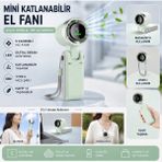 Aksoy Homestyle Şarjlı El Fanı 5 Kademe Hız Ayarlı Boyun Askı Ipli Serinletici Vantilatör Dijital Ekranlı - Mint Yeşili