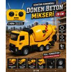 Aksoy Toys Uzaktan Kumandalı Full Fonksiyon Dönen Mikserli Şarjlı Beton Mikseri 28 cm - Sarı