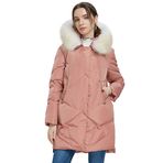 AKT Kışlık Uzun Ceket Kadın Parke Kürk Yakalı Kadın Kaban Dış Giyim, Pembe, 02, XL