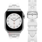 AktarMobile Apple Watch 10 / 11 46 mm Uyumlu Spor Silikon Kordon Hermes Kilim Motifli Kayış Katlanabilir Toka - Beyaz