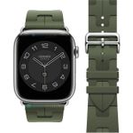 AktarMobile Apple Watch 10 / 11 46 mm Uyumlu Spor Silikon Kordon Hermes Kilim Motifli Kayış Katlanabilir Toka - Haki
