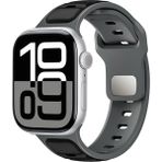 AktarMobile Apple Watch 6 5 4 3 2 1 Se 42 44 mm Uyumlu Silikon Kordon Çift Renkli Premium Spor Tasarım Kayış - Füme - Siyah - 42 - 44 mm